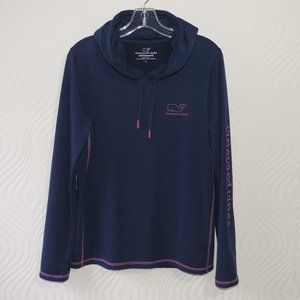 VINEYARD VINES Performance sz L Navy Hoodie Preppy pink whale Logo